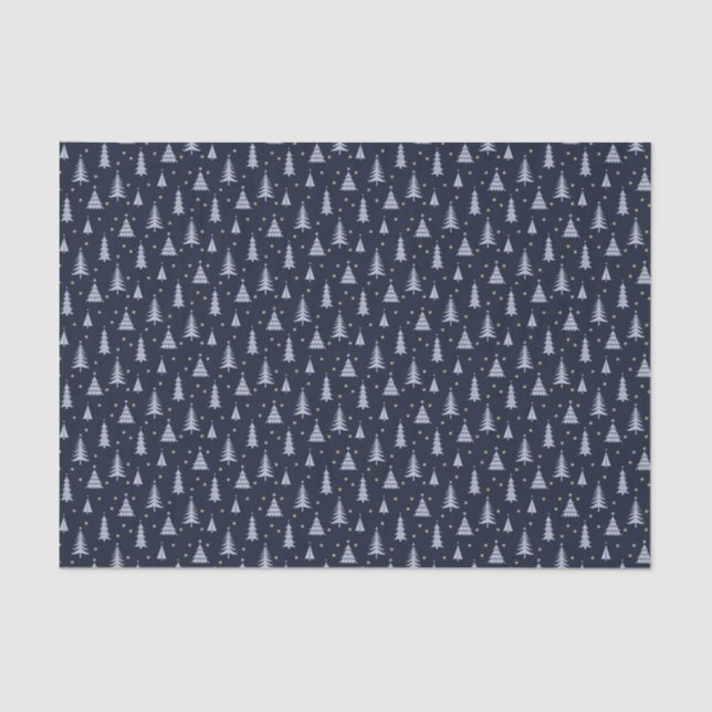 Nordic Stone Blue-Grey Christmas Trees Dark Tissue Paper (Front)