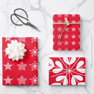 Nordic style Christmas stars in white on red Wrapping Paper Sheet