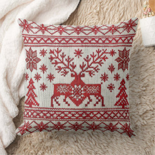 Nordic Style Embroidered Christmas Throw Pillow 
