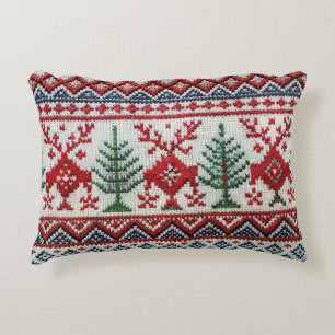 Nordic Style Embroidered Christmas Throw Pillow