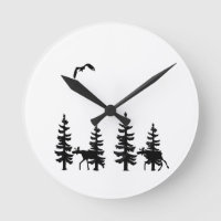 Nordic style pine trees silhouettes moose in black