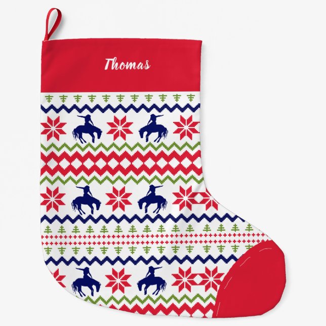 Nordic Style Rodeo Cowboy Pattern Christmas Large Christmas Stocking (Front)