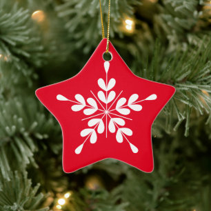 Nordic style white and red snowflake ceramic tree decoration