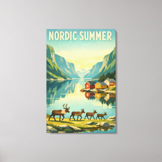 Nordic Summer – Vintage Scandinavian Fjord Travel Canvas Print