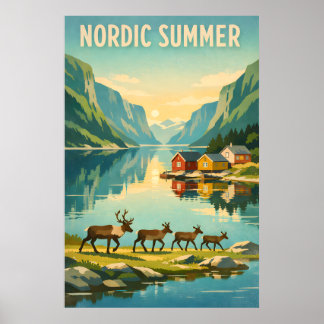 Nordic Summer – Vintage Scandinavian Fjord Travel Poster