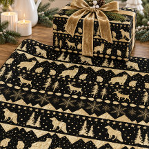 Nordic Sweater Gold Winter Animals Black