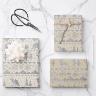Nordic Sweater Neutral Beige Silver Winter Animals Wrapping Paper Sheet