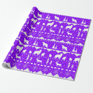 Nordic Sweater Purple & White Winter Animals Wrapping Paper
