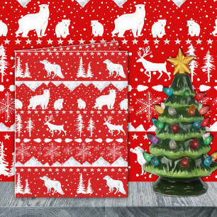 Nordic Sweater Red And White Winter Animals Holiday Card