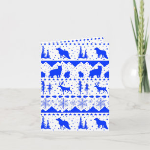 Nordic Sweater Royal Blue White Winter Animals Holiday Card