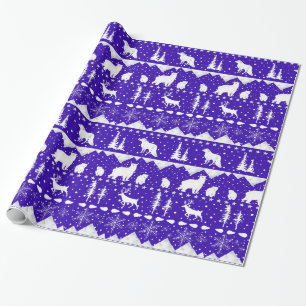 Nordic Sweater Royal Purple White Winter Animals Wrapping Paper