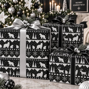 Nordic Sweater Silver Winter Animals Black Wrapping Paper Sheet