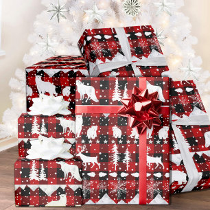Nordic Sweater White Red Plaid Winter Animals Wrapping Paper