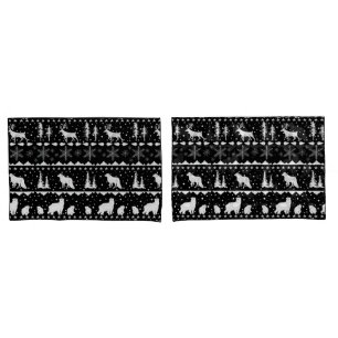 Nordic Sweater White Winter Animals Black Pillowcase