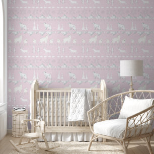 Nordic Sweater Winter Animals Baby's Room Pink Wallpaper