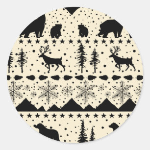 Nordic Sweater Winter Animals Black And Beige Classic Round Sticker