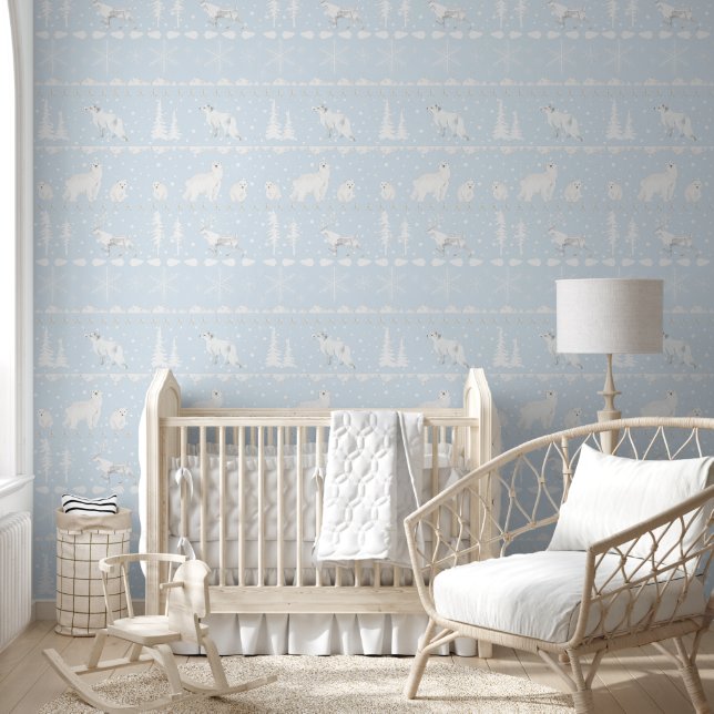 Nordic Sweater Winter Animals Dusty Blue Wallpaper (Kids)