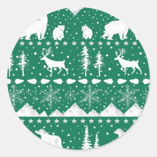 Nordic Sweater Winter Animals Forest Green Classic Round Sticker
