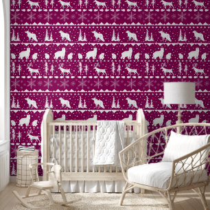 Nordic Sweater Winter Animals French Plum Red Wallpaper