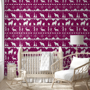 Nordic Sweater Winter Animals French Plum Red Wallpaper
