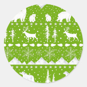 Nordic Sweater Winter Animals Lime Green And White Classic Round Sticker