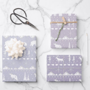 Nordic Sweater Winter Animals Muted Purple Tones Wrapping Paper Sheet