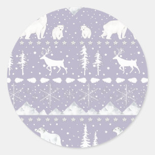 Nordic Sweater Winter Animals Purple And White Classic Round Sticker