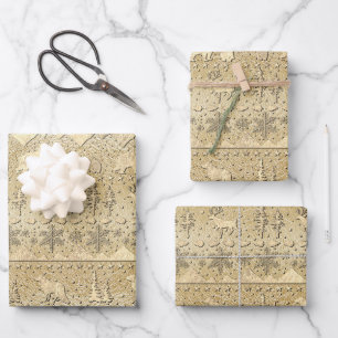 Nordic Sweater Winter Animals Raised Gold Ripple Wrapping Paper Sheet