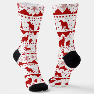 Nordic Sweater Winter Animals Red And White Socks