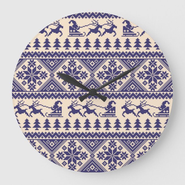 Nordic Tradition: Seamless Pattern Design Large Clock (Front)