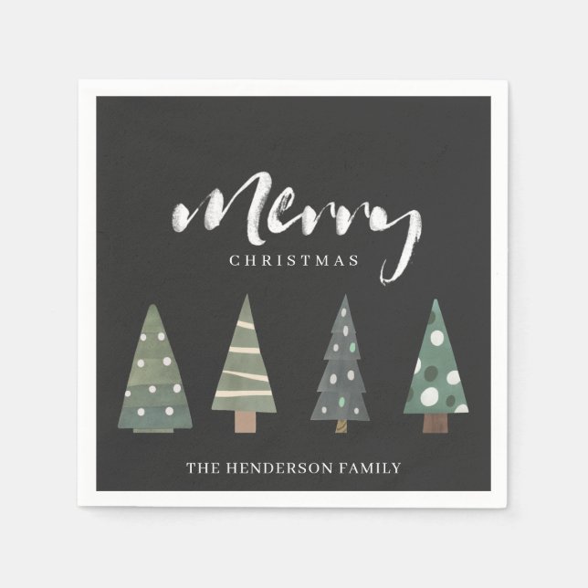 Nordic Trees Merry Christmas Napkin (Front)