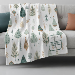 Nordic Trees Scandi Monogram Name Fleece Blanket