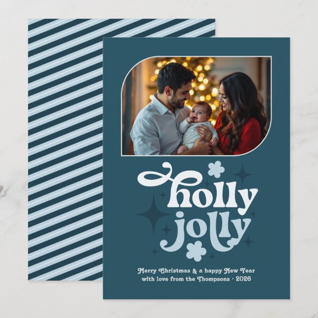 Nordic Twilight Modern Blue Christmas Photo Holiday Card (Front/Back)