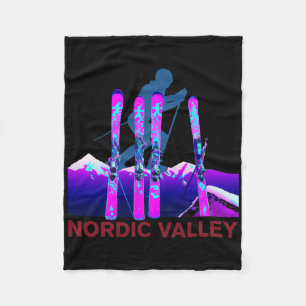 Nordic Valley Skiing Retro 90s Nordic Valley Ski Fleece Blanket