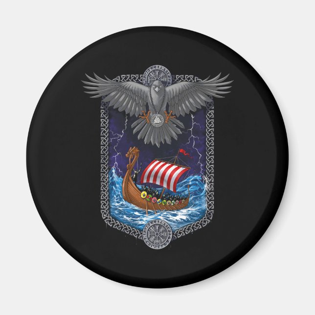 Nordic Viking Ship Raven Magnet (Front)