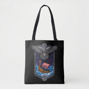 Nordic Viking Ship Raven Tote Bag