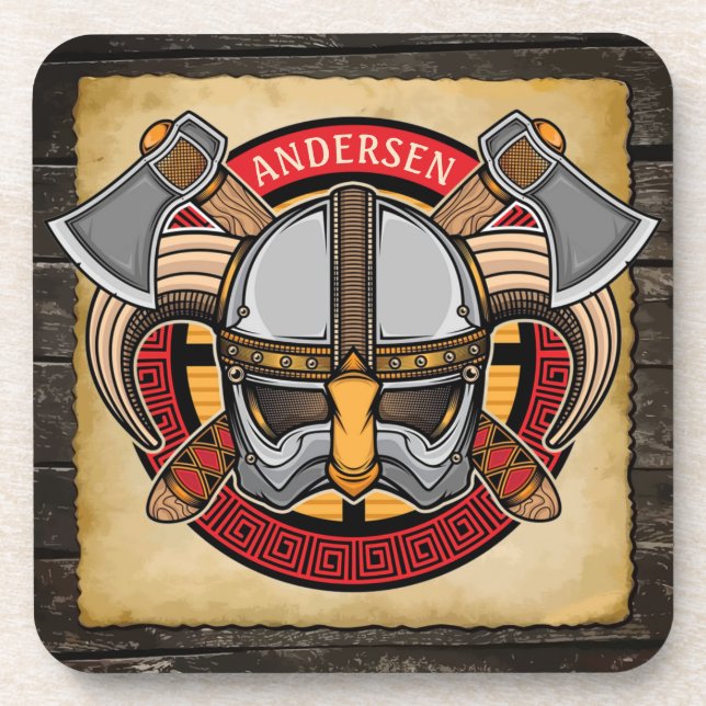 Nordic Viking Warrior ADD NAME Norse Axe Norsemen Coaster (Front)