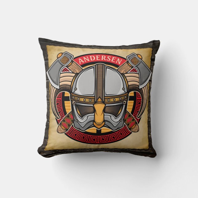 Nordic Viking Warrior ADD NAME Norse Axe Norsemen Cushion (Front)