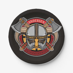 Nordic Viking Warrior ADD NAME Norse Axe Norsemen Paper Plate