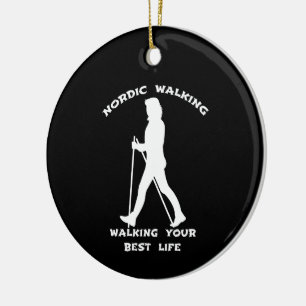 Nordic Walking Alternate Black and White Sides Ceramic Tree Decoration