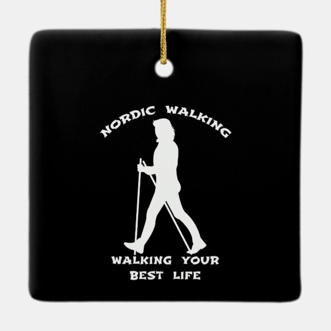 Nordic Walking - Black side and White side Ceramic Ornament (Back)
