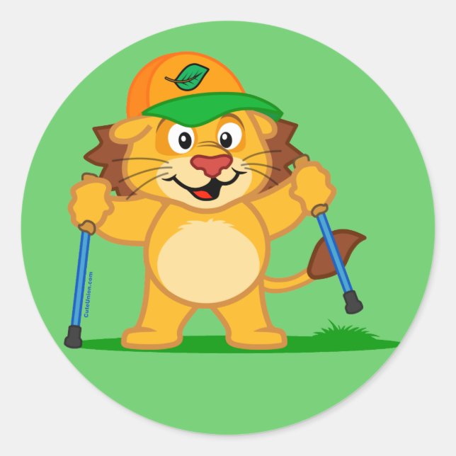 Nordic Walking Lion Classic Round Sticker (Front)