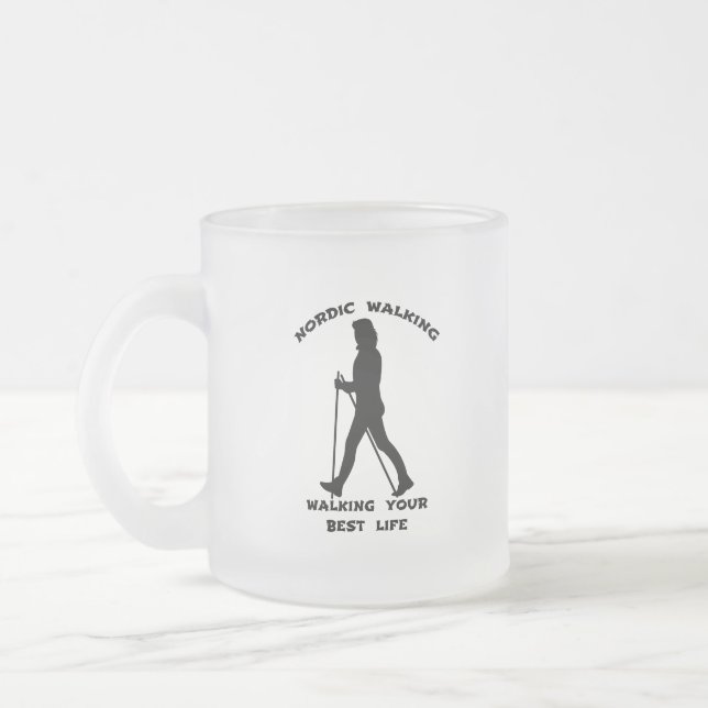 Nordic Walking - Walking Your Best Life Frosted Glass Coffee Mug (Left)