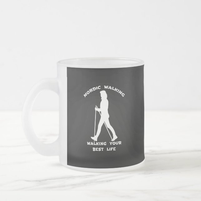 Nordic Walking - Walking Your Best Life Frosted Glass Coffee Mug (Left)