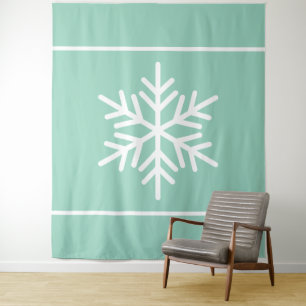 Nordic White Snowflake Stripes On Light Teal Mint Tapestry