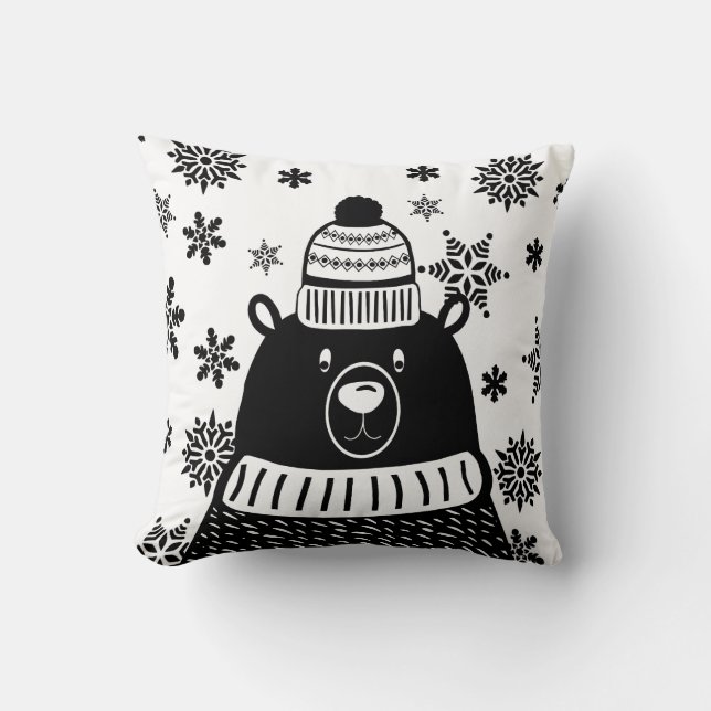 Nordic Winter Bear and Snowflakes Cushion (Front)