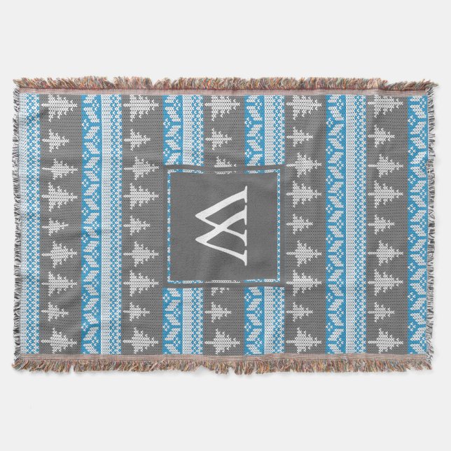 Nordic Winter Fir Trees Pattern Monogrammed Throw Blanket (Front)