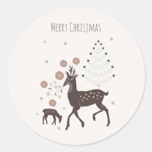 Nordic winter forest deers classic round sticker
