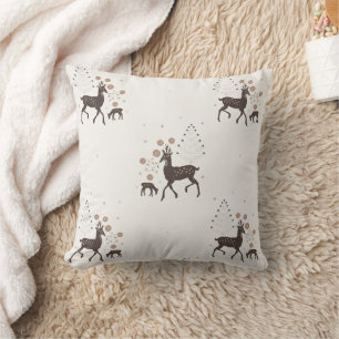 Nordic winter forest deers cushion