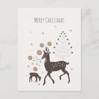 Nordic winter forest deers postcard